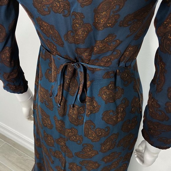 For Love & Lemons Double Slit V-Neck Maxi Dress Paisley Print Silk Blue Size S - Picture 10 of 14